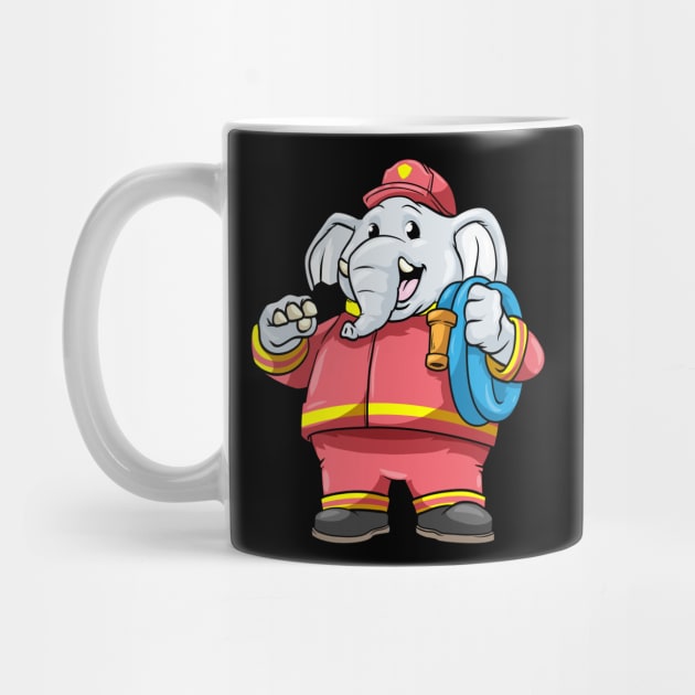 Elephant as firefighter with hose by Markus Schnabel